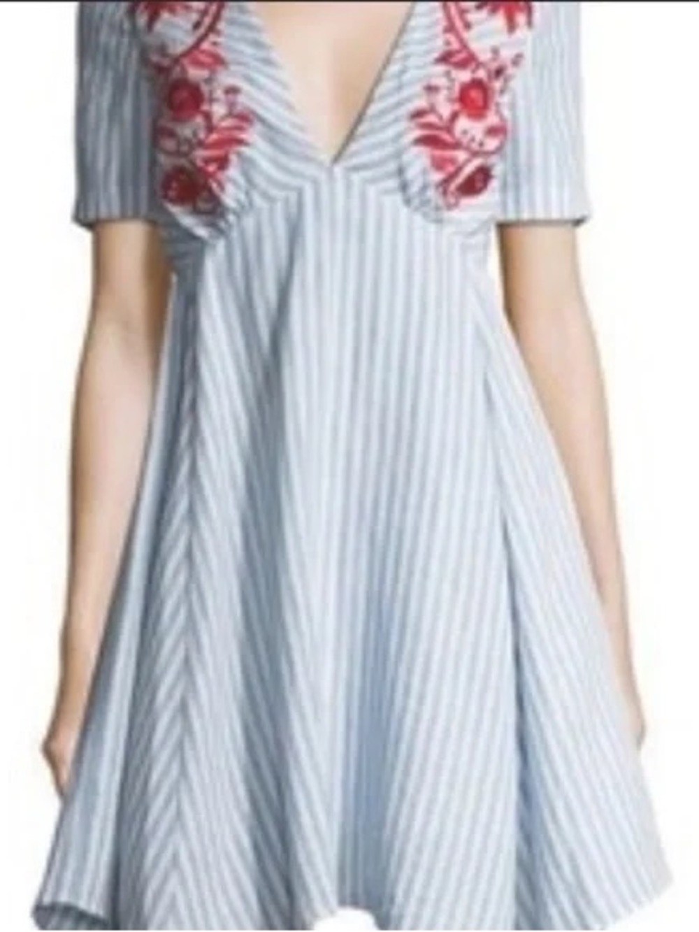 NWT Gianni Bini Blue & White Stripe Dress with Red Embroidered Detail - Picture 5 of 5